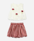 Cute Lyocell Tencel Kids Girls Sets, Dot Bloom A-Line Shorts Sleeveless Casual Outfit
