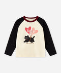 100% Cotton Kids Long Sleeve Top | Raglan Sleeve Cat Print T-Shirt