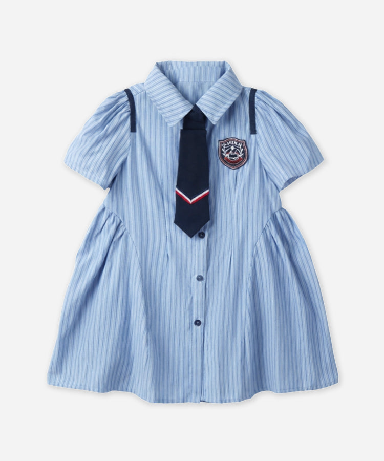 Preppy Custom Stripe Kids Dress Long Sleeve  Girls Casual Dress