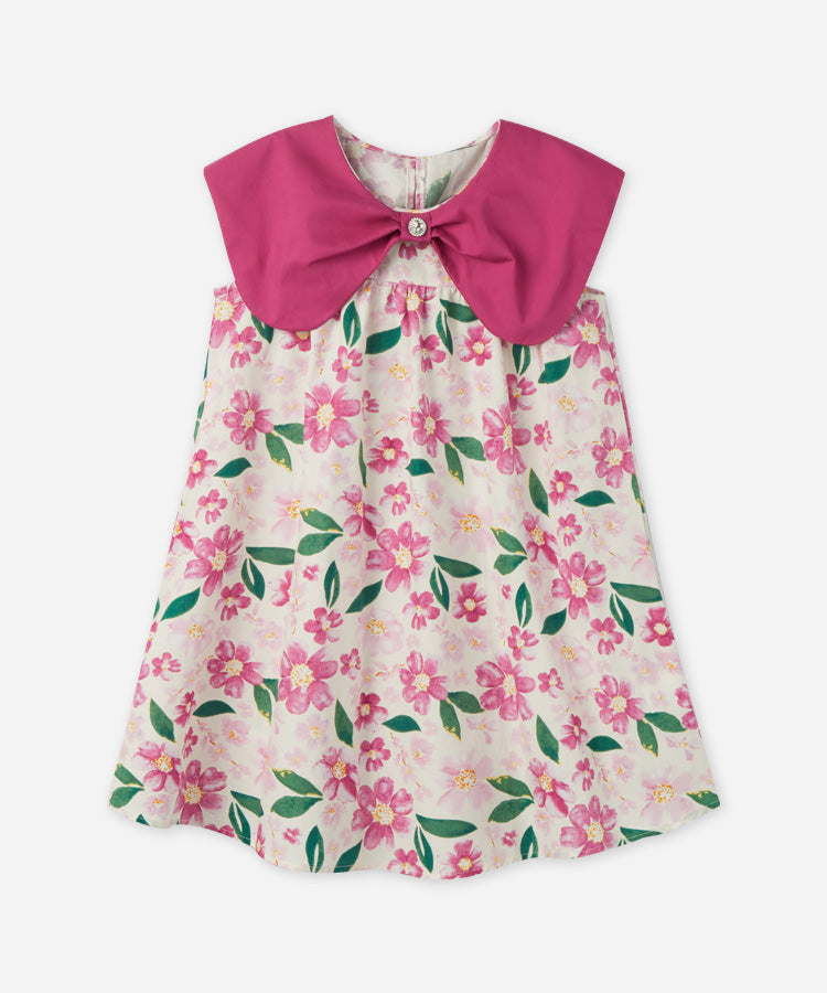 Big Lapel Full Floral Print Kids Dress 100% Cotton Sweet Sleeveless Girls Dress