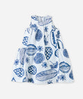 100% Cotton Plant Print Kids Dress Pleated Pocket Casual Girls Dress