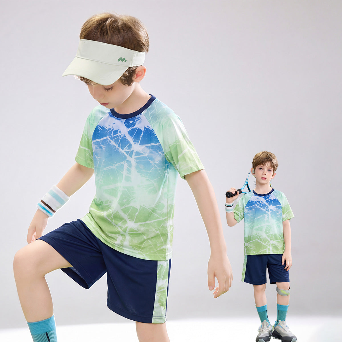 Kids Short Set Quick Dry Crack Gradient Print Breathable Sports Outfit