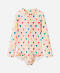 Kids Girls Long Sleeve Zipper One Piece Swimsuit With Swim Cap