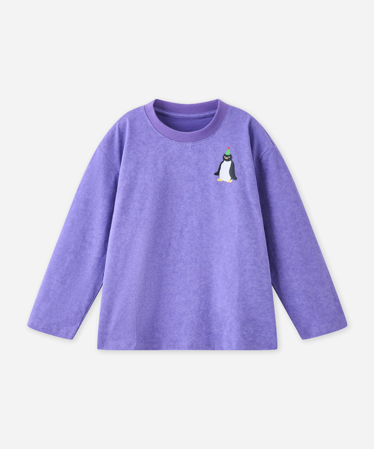 Cute Penguin Wax Wash Oversized Kids Girls Tops 100% Cotton Summer Tee