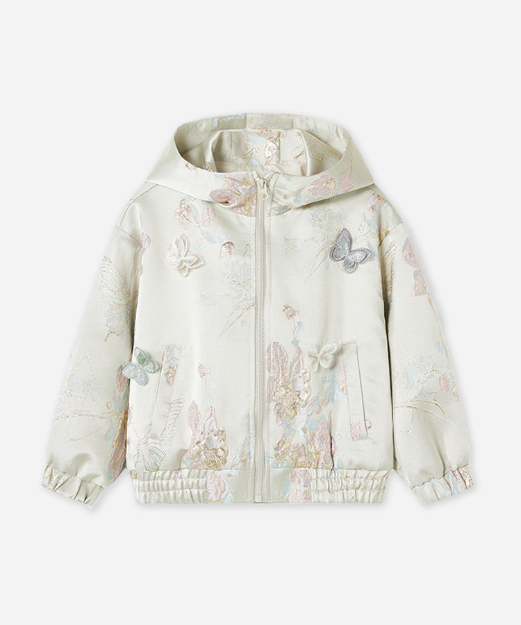 Girls Hooded Baseball Jacket | Autumn Chinoiserie Jacquard Varsity Coat