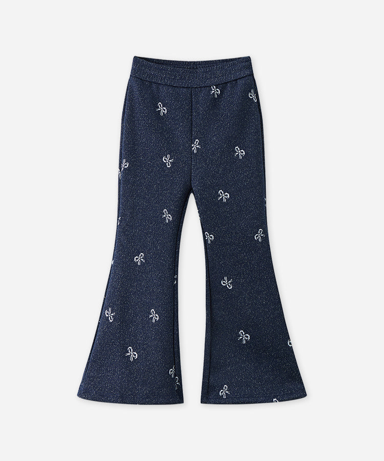 Girls Fleece-lined Jacquard Slight-flare Jeans Knit Trousers