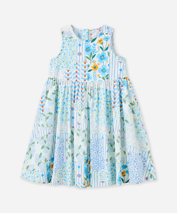 Fresh Pastoral Floral Print Kids Dress 100% Cotton Round Neck Sleeveless Girls Dress