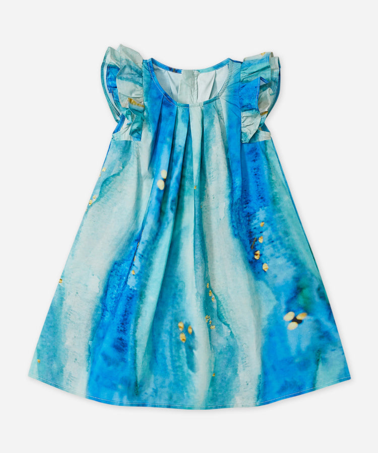 Graffiti Print Fly Sleeve Kids Dress 100% Cotton Casual Girls Dress