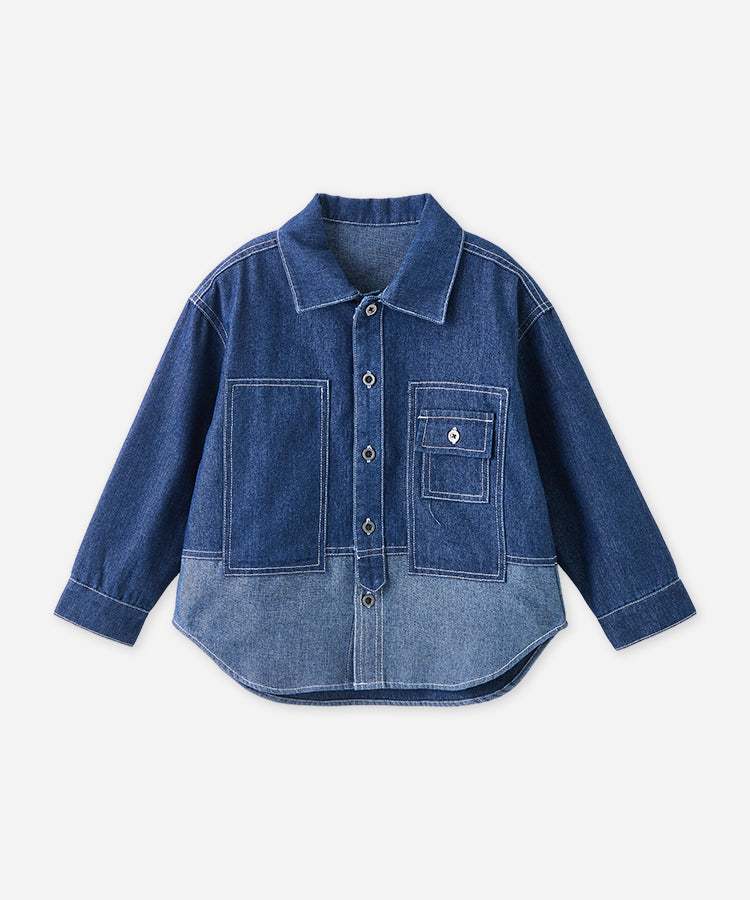 Boys Colorblock Denim Jacket | Loose Fit Two-Tone Jean Jacket Top