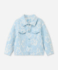 Kinder Mädchen Jeansmäntel, Bunte 3D-Blumen Jacquard Revers Denim Oberbekleidung