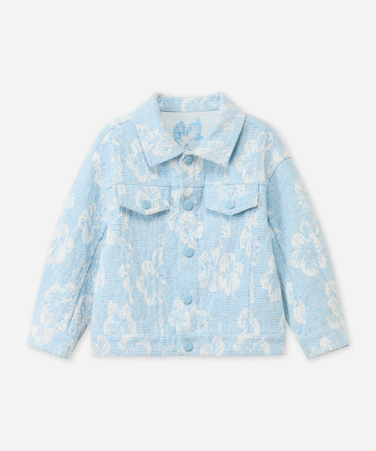 Kinder Mädchen Jeansmäntel, Bunte 3D-Blumen Jacquard Revers Denim Oberbekleidung
