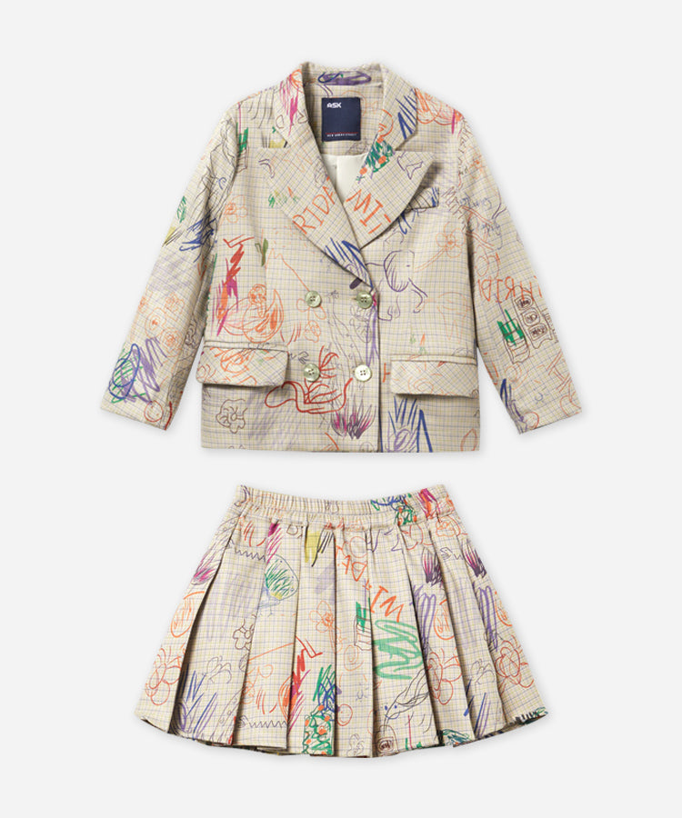 Ensemble deux pièces jupe plissée et costume pour fille