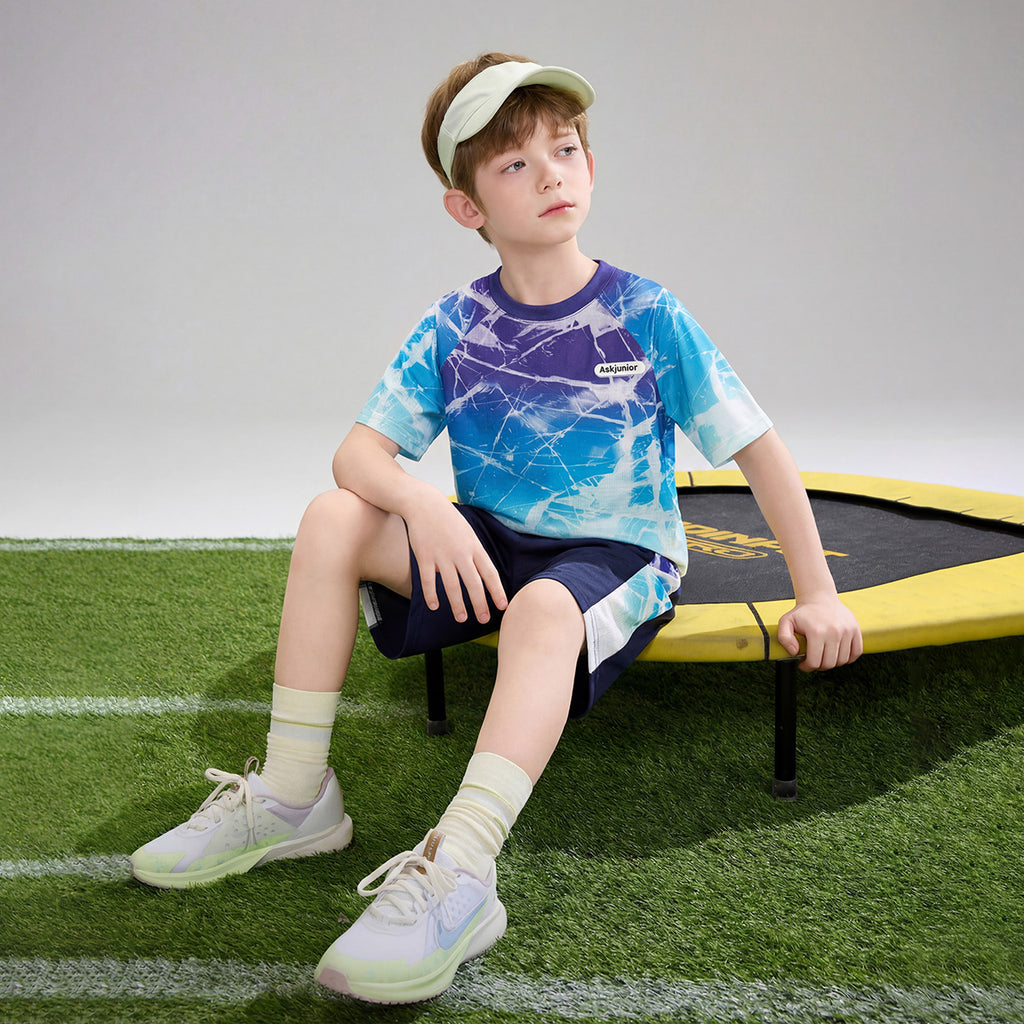 Kids Short Set Quick Dry Crack Gradient Print Breathable Sports Outfit