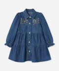 Dark Blue Ruffle Hem Denim Kids Dress