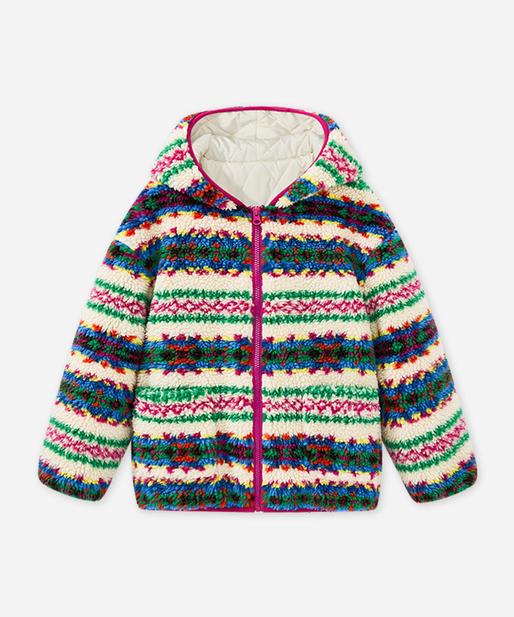 Hooded Teddy Fleece Fairisle Jacket