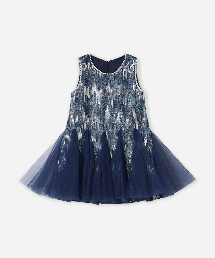 Mermaid Tulle Sequin Denim Kids Dress Sleeveless Casual Princess Dress