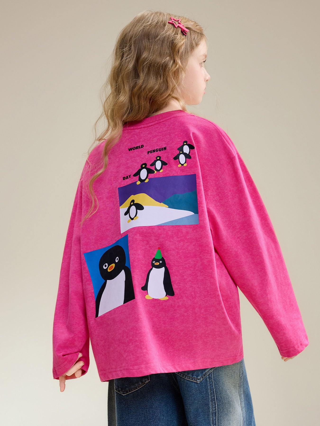 Haut de lavage en cire mignon pingouin surdimensionné pour enfants filles, t-shirt d'été 100 % coton