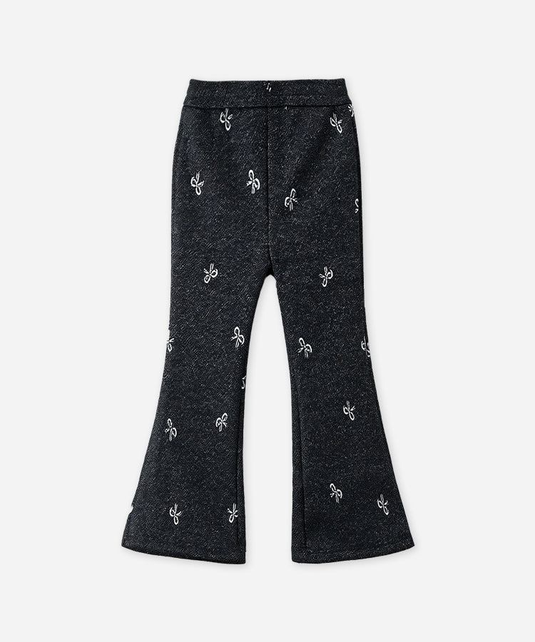 Girls Fleece-lined Jacquard Slight-flare Jeans Knit Trousers
