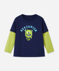 100% Cotton Kids Long Sleeve Top | Faux Layered Monster Print T-Shirt