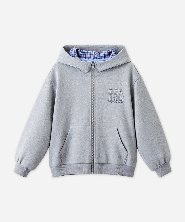 Kids Boys Hooded Sweatshirt Jacket Embroidery Patch Casual Outerwear