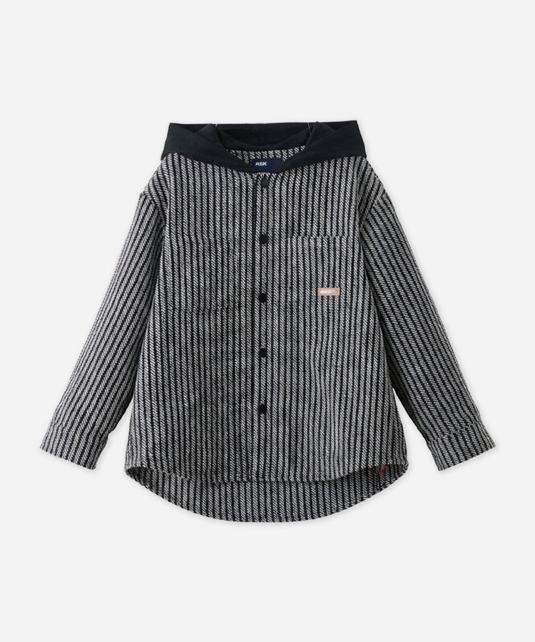 Black and White Striped Hooded Kids Boys Coats