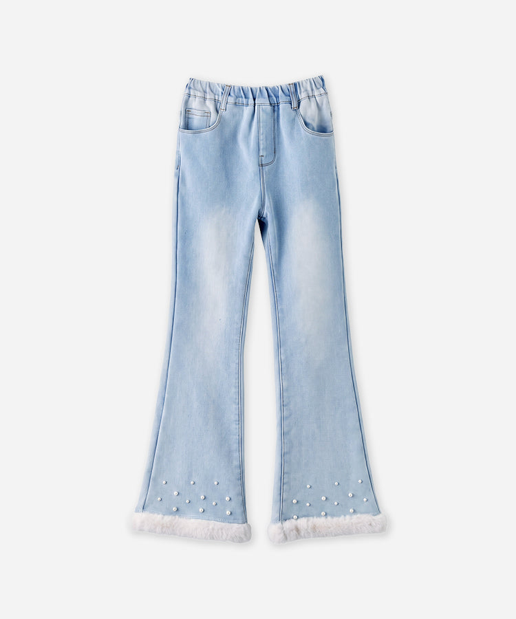 Jeans évasés chauds doublés polaire pour filles, pantalon stretch décontracté pour enfants pour l'automne et l'hiver