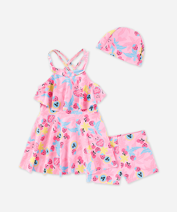 Ensemble 2 pièces maillot de bain jupe et short sans manches pour fille