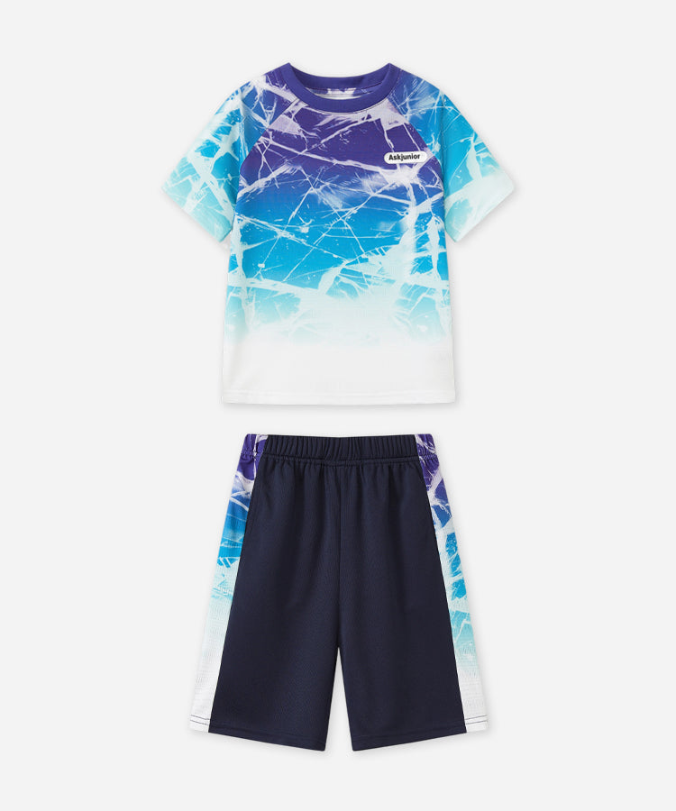 Ensemble court pour enfants Séchage rapide Imprimé dégradé craquelé Tenue de sport respirante