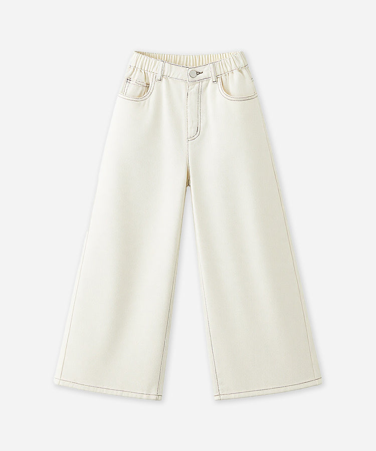 Girls High-Waist Cropped Denim Pants | 100% Cotton Loose Fit Jeans