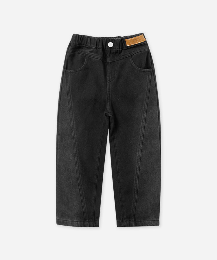 Kids Boys Warm Fleece Lined Jeans, Gradient Washed Straight Leg Denim Pants with Elastic Waist