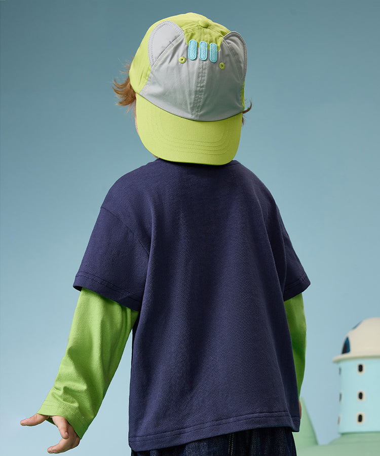 100% Cotton Kids Long Sleeve Top | Faux Layered Monster Print T-Shirt
