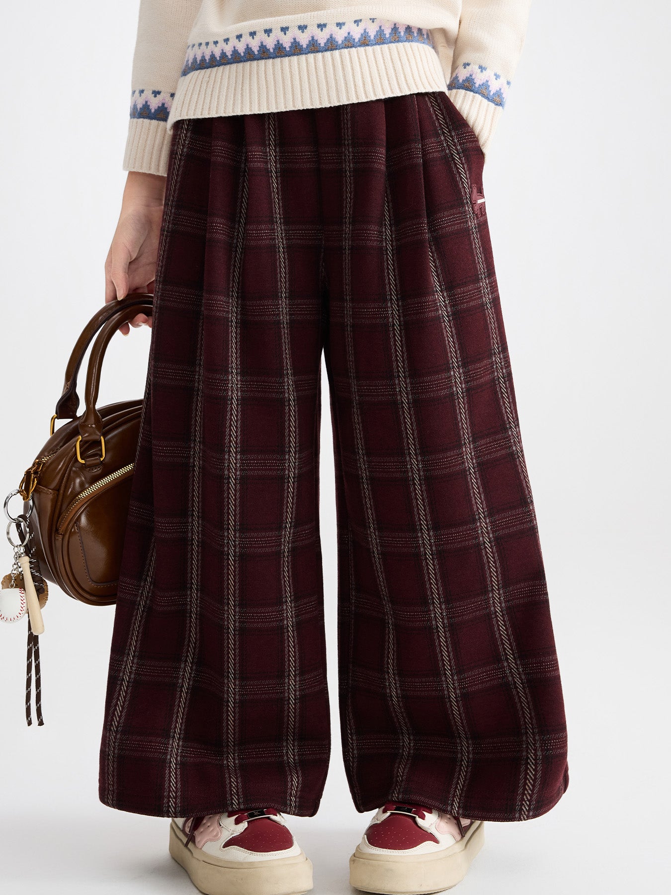 Casual Thickened Warm Plaid Kids Pants for Fall Winter