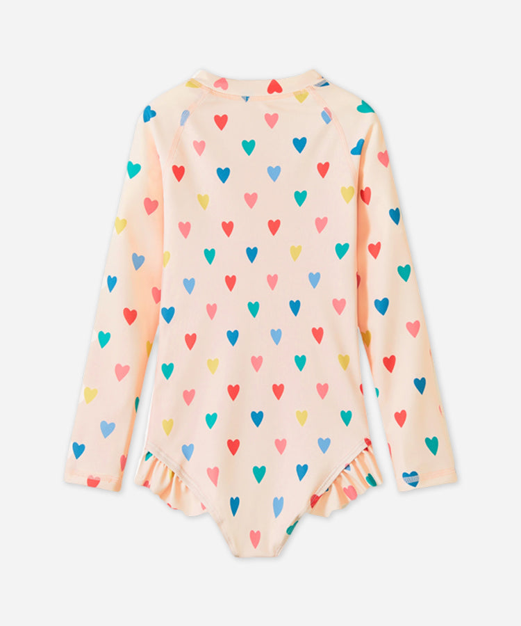 Kids Girls Long Sleeve Zipper One Piece Swimsuit With Swim Cap