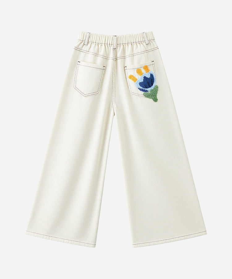 Girls High-Waist Cropped Denim Pants | 100% Cotton Loose Fit Jeans