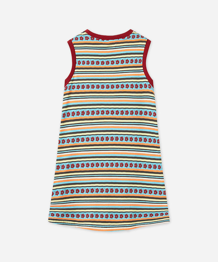 Rainbow Color Block Kids Dress 3D Flower Sleeveless Girls Casual Dress
