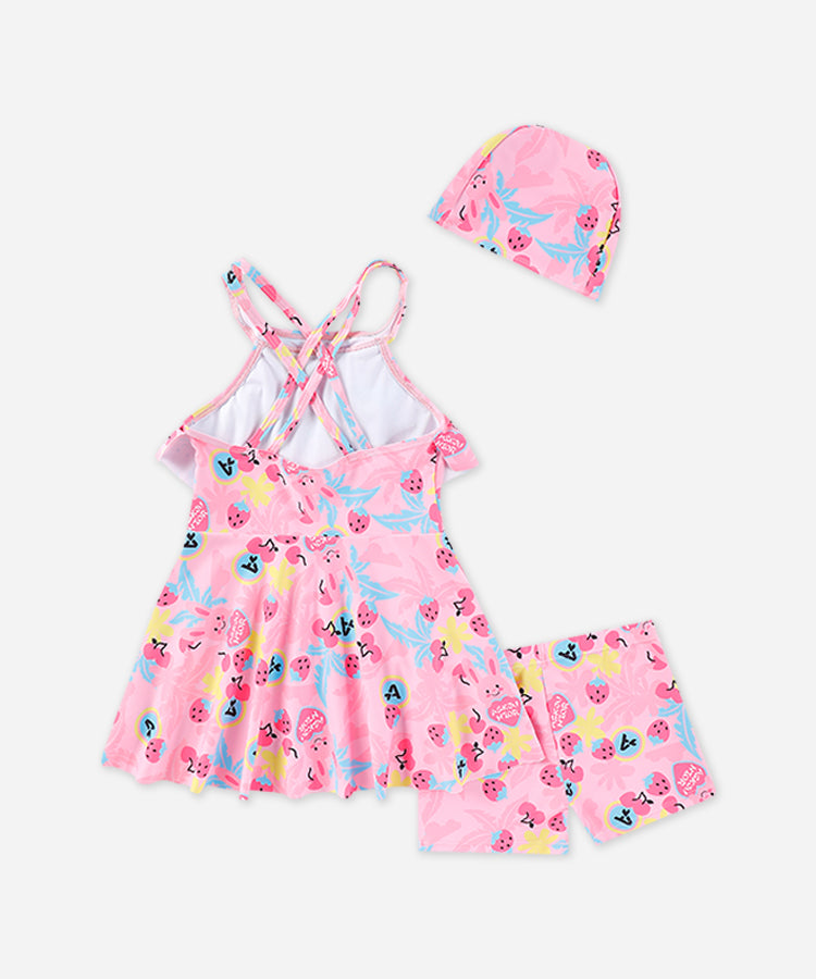Ensemble 2 pièces maillot de bain jupe et short sans manches pour fille