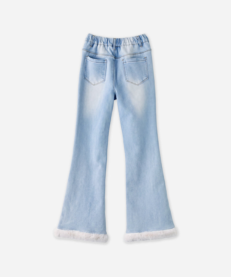 Jeans évasés chauds doublés polaire pour filles, pantalon stretch décontracté pour enfants pour l'automne et l'hiver