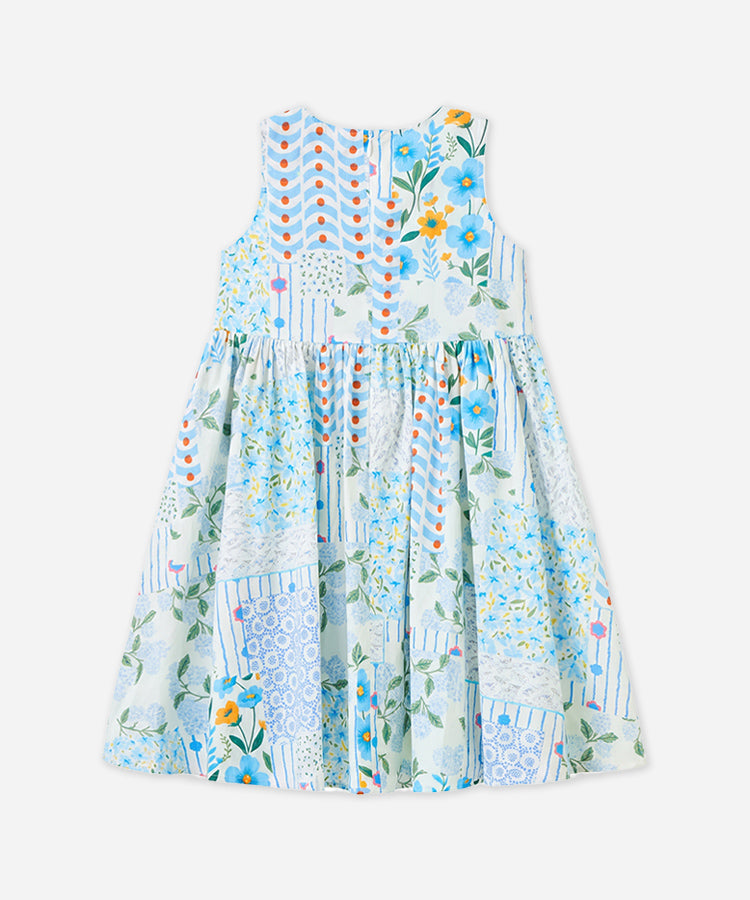 Frisches pastorales Blumenmuster Kinderkleid 100% Baumwolle Rundhals Ärmellos Mädchen Kleid