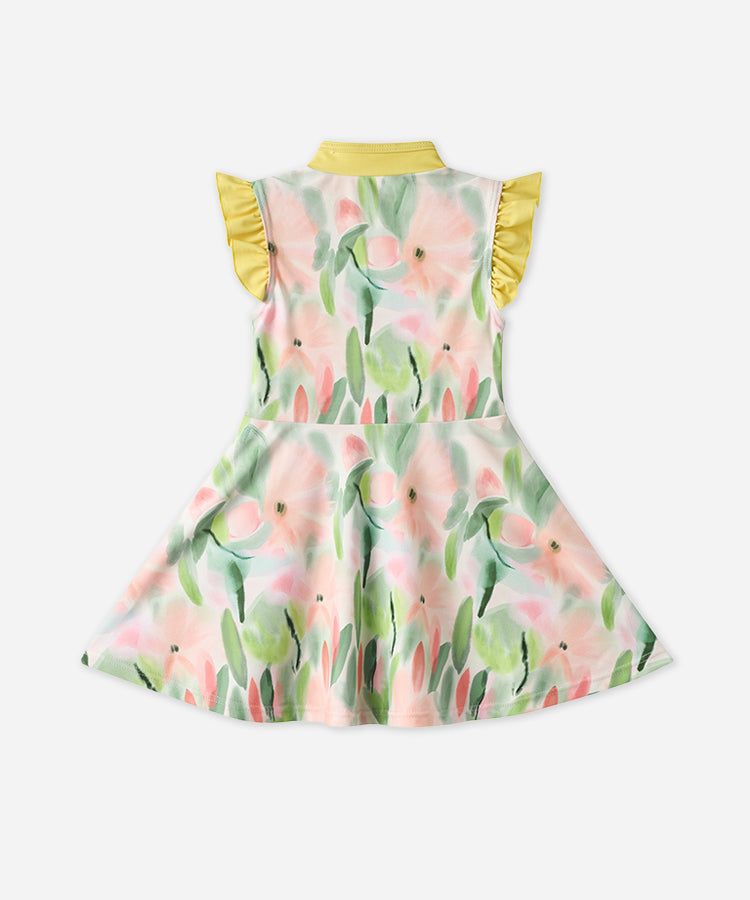 Kids Girls Swimwear Cheongsam 2-Piece Swim Dress and Short Set With Swim Cap