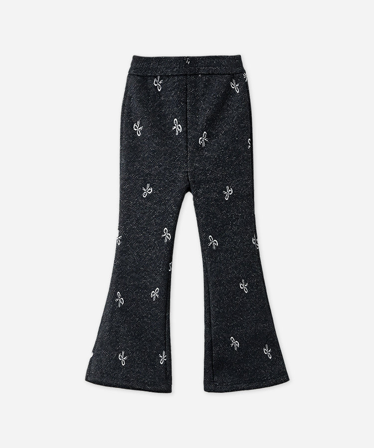 Girls Fleece-lined Jacquard Slight-flare Jeans Knit Trousers