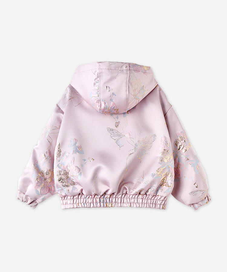 Girls Hooded Baseball Jacket | Autumn Chinoiserie Jacquard Varsity Coat