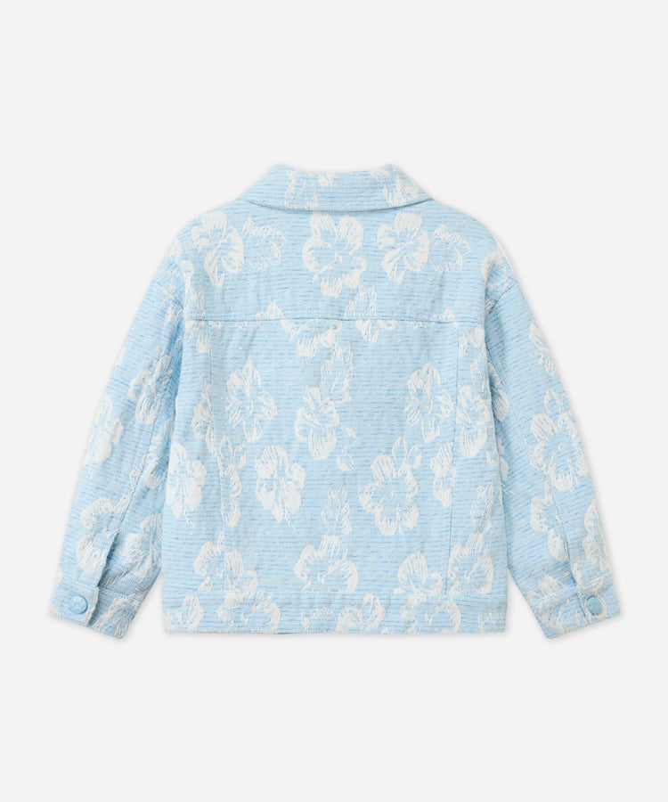 Kinder Mädchen Jeansmäntel, Bunte 3D-Blumen Jacquard Revers Denim Oberbekleidung