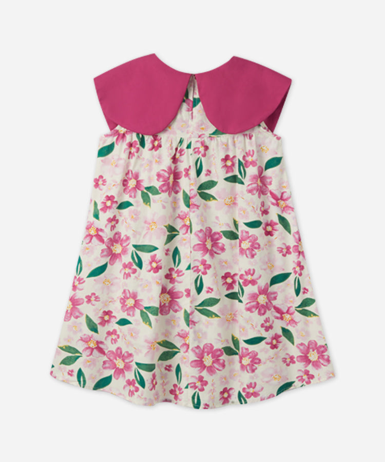 Big Lapel Full Floral Print Kids Dress 100% Cotton Sweet Sleeveless Girls Dress