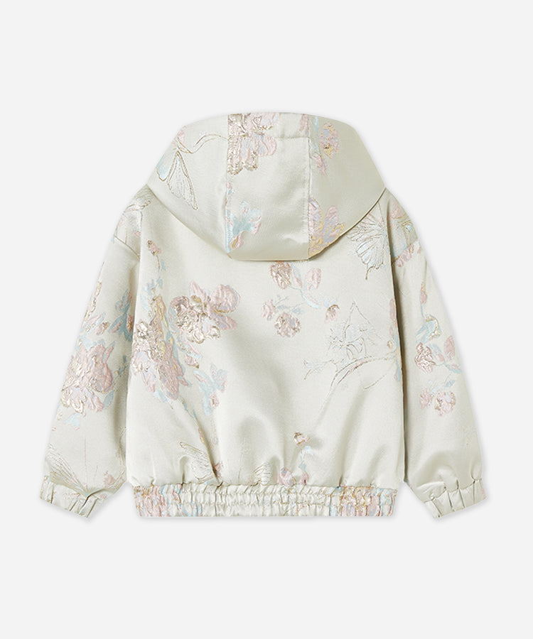 Girls Hooded Baseball Jacket | Autumn Chinoiserie Jacquard Varsity Coat