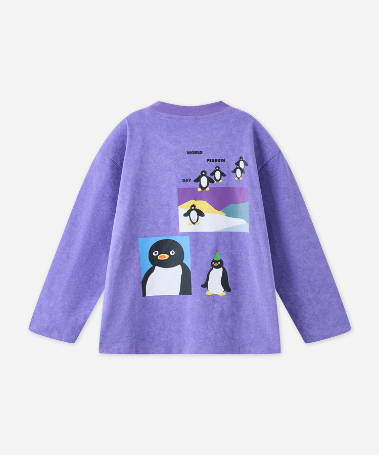 Cute Penguin Wax Wash Oversized Kids Girls Tops 100% Cotton Summer Tee