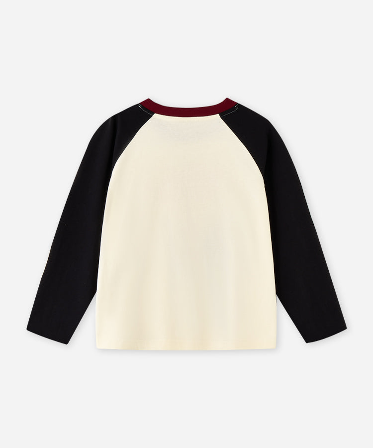100% Cotton Kids Long Sleeve Top | Raglan Sleeve Cat Print T-Shirt