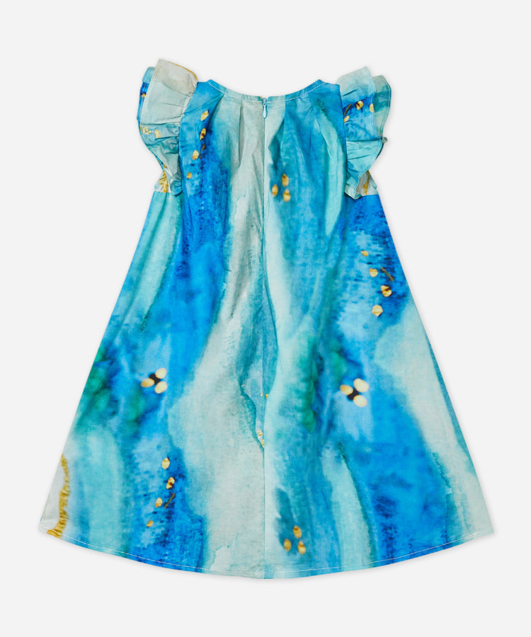 Graffiti Print Fly Sleeve Kids Dress 100% Cotton Casual Girls Dress