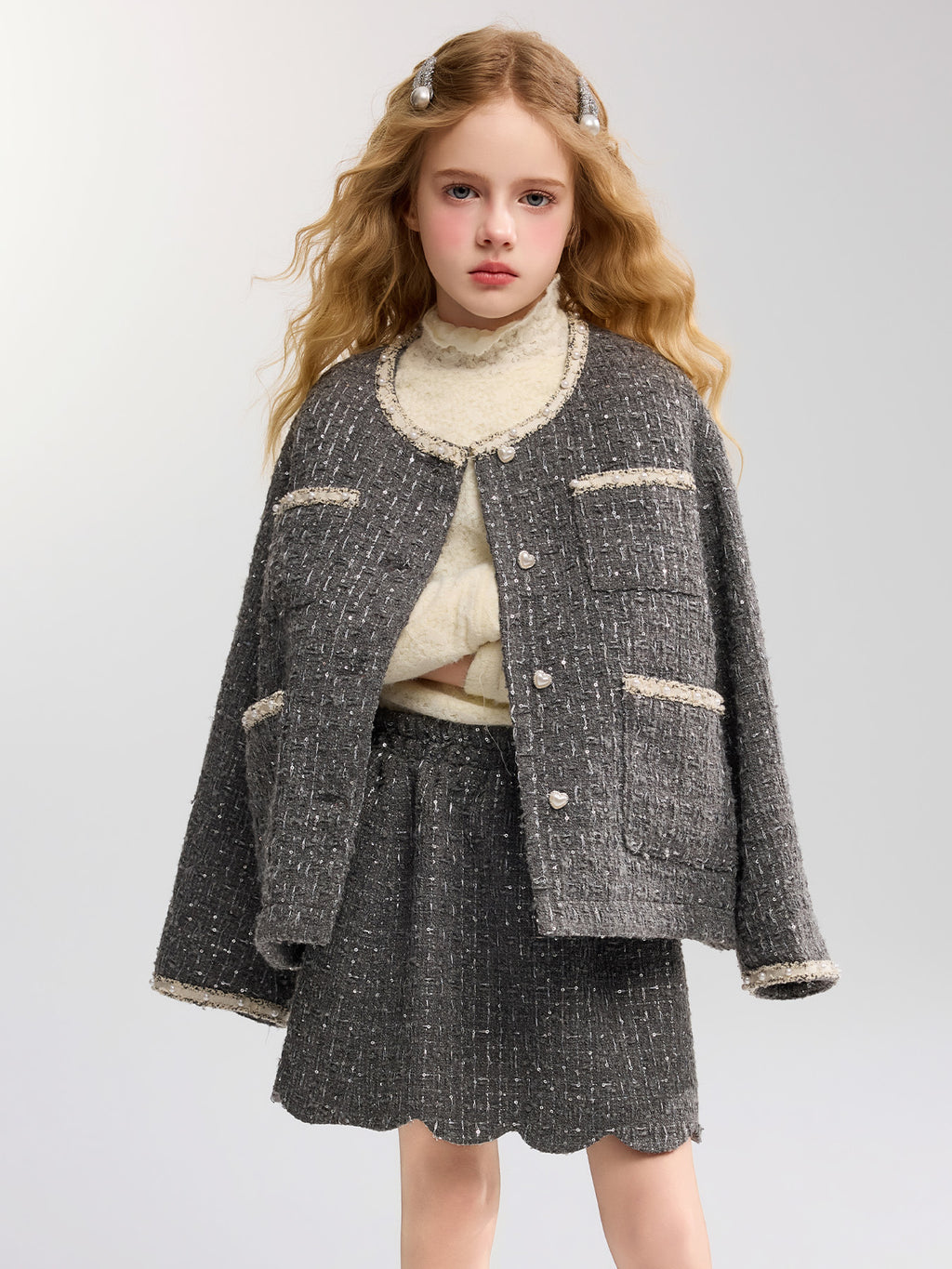 Kinder Mädchen Tweed Mantel