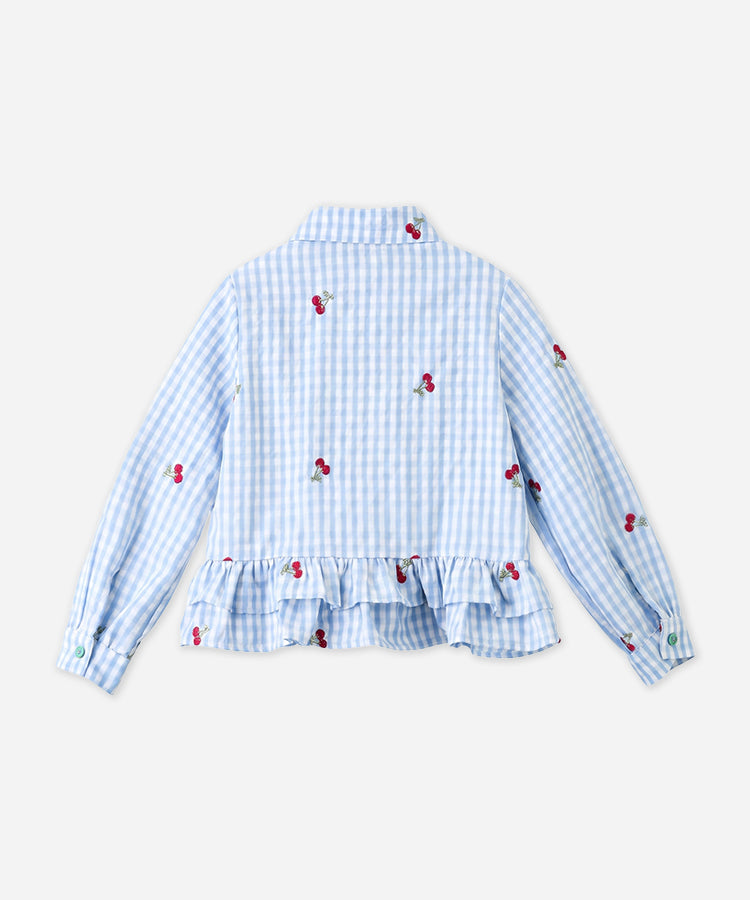 Joli Haut pour Enfants Filles à Carreaux Cerises, Blouse Ample Décontractée à Volants