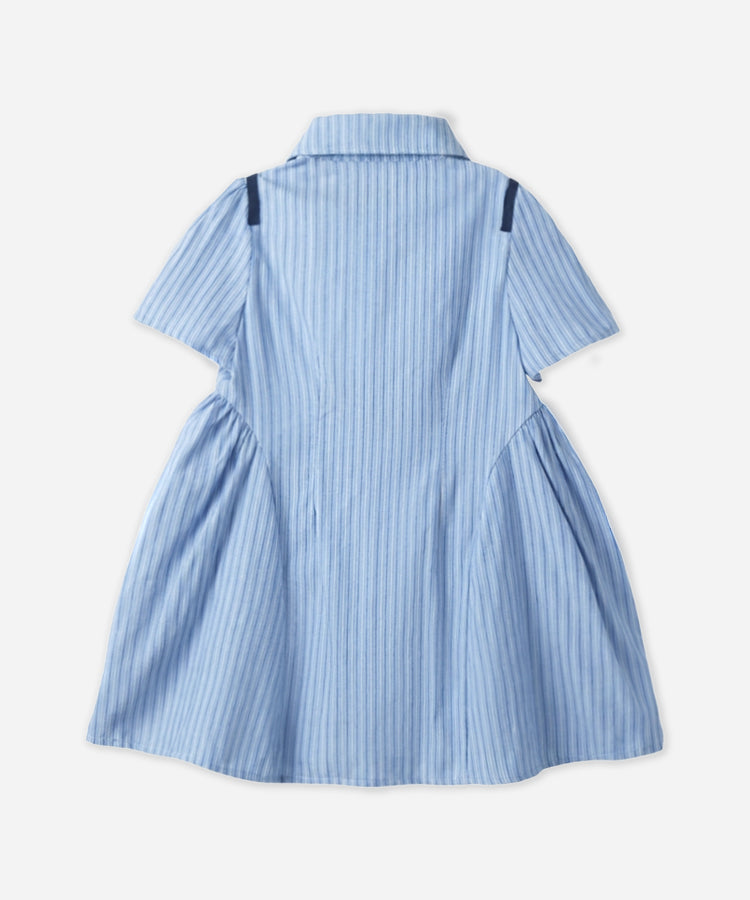 Preppy Custom Stripe Kids Dress Long Sleeve  Girls Casual Dress
